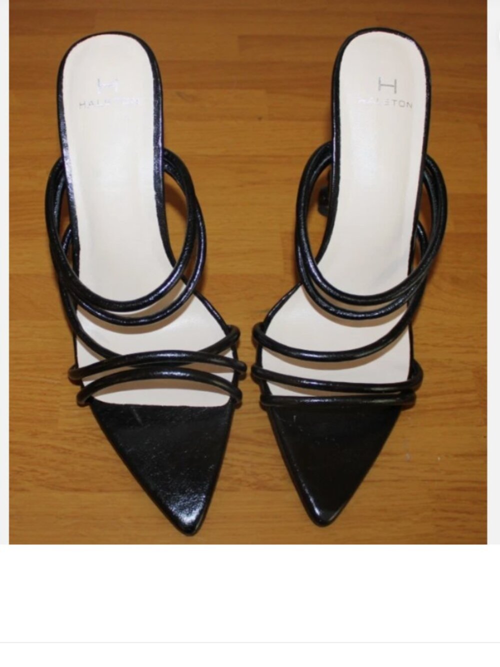H By Halston Black Pointed Toe Sandals Sculpted 4 Inch Heel Shoes Sz 7.5